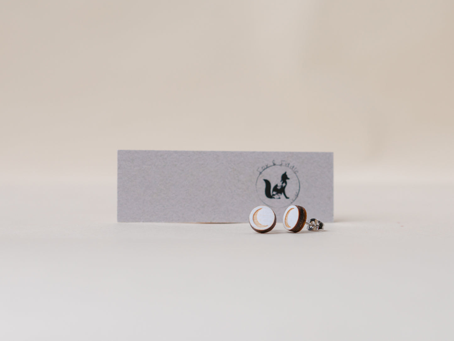 Crescent Moon - Wood Stud Earrings